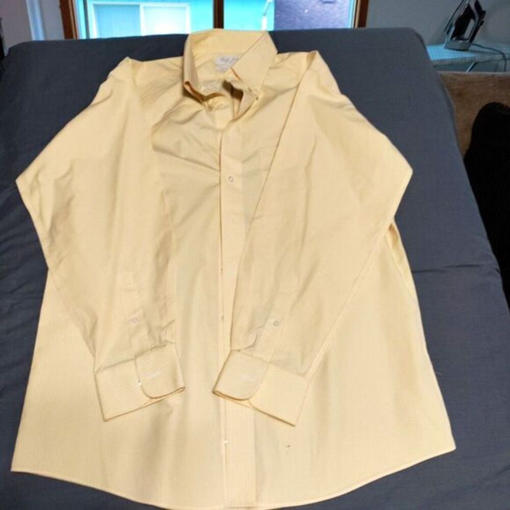 Roundtree Yorke Gold Label Perfect Performance Shirt Men 16/33 Yellow Plaid Y2K - Picture 2 of 8